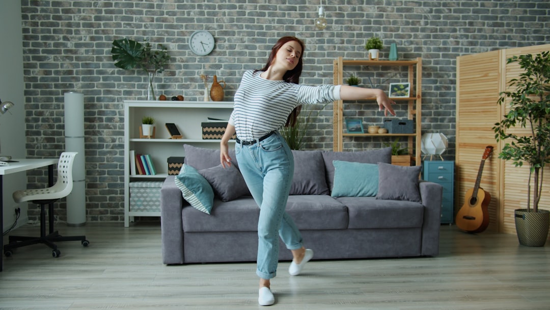 Home dance corner with mirror and plants